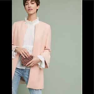 NWOT ANTHROPOLOGIE LEA & VIOLA PINK GRACEANNE FLUTTER-SLEEVE COAT SZ XS